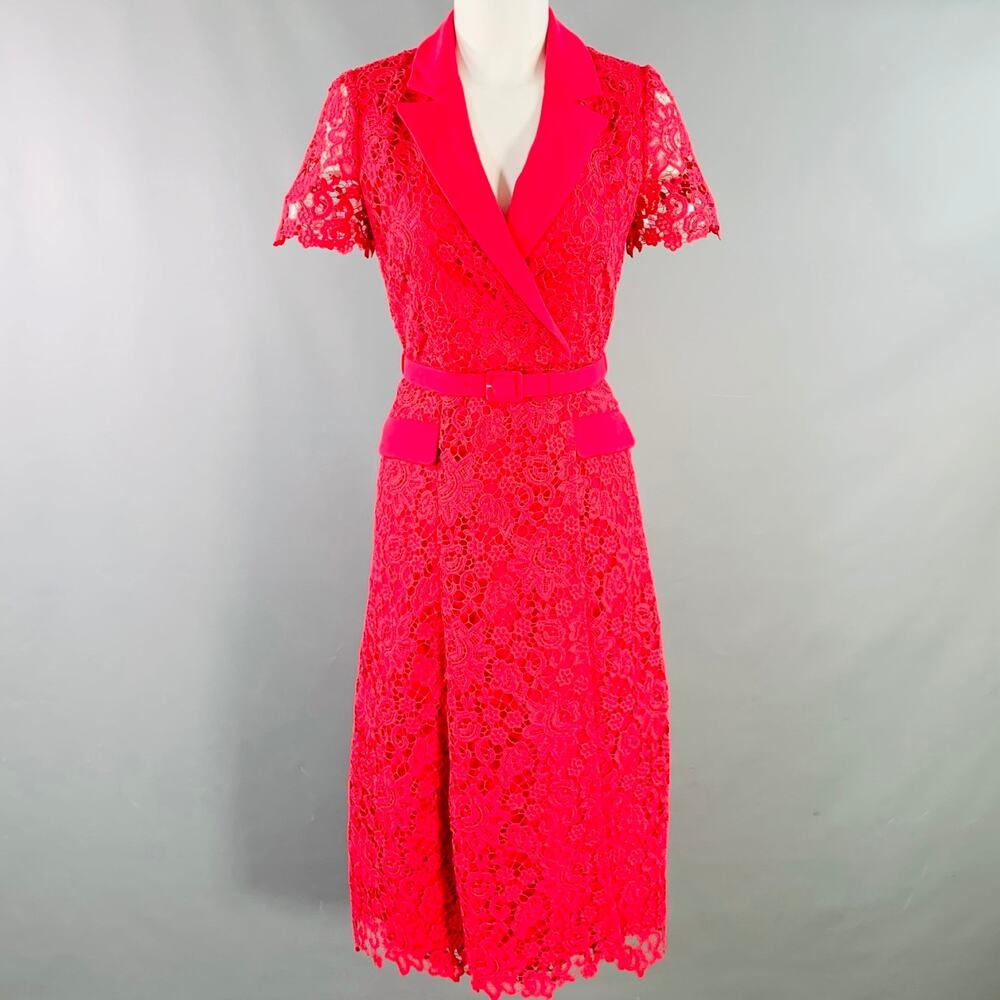 SELF-PORTRAIT AW23 Size 2 Pink Magenta Polyester Blend Lace Shirt Dress